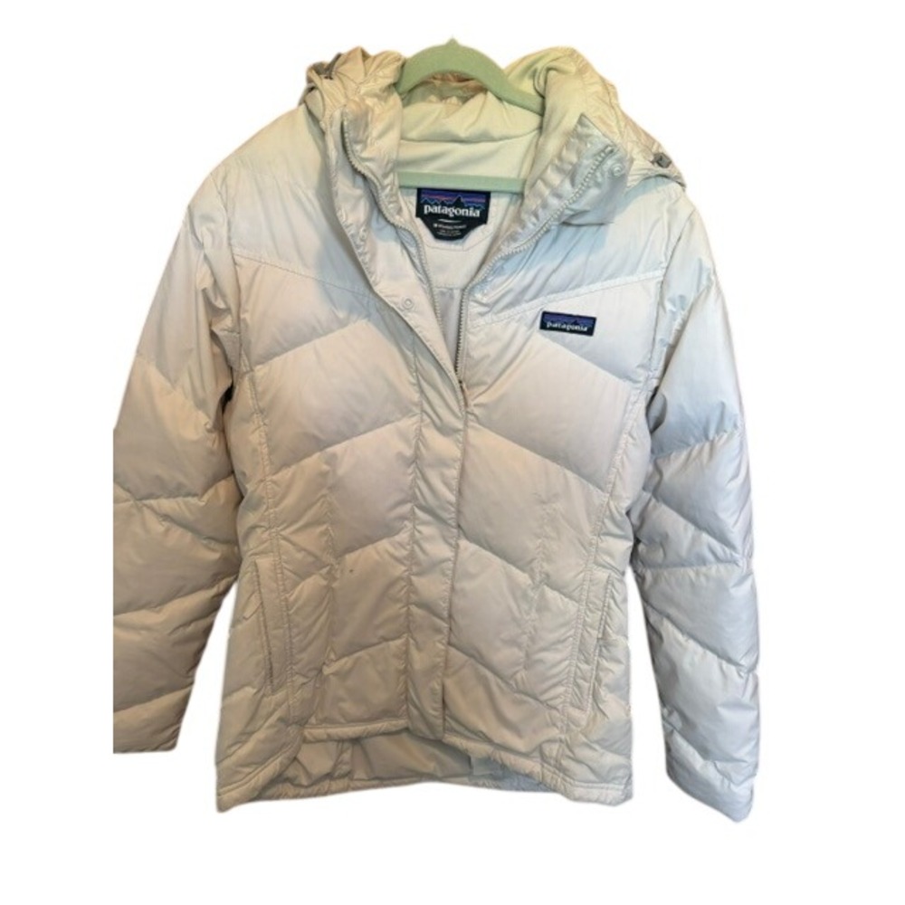 Patagonia Down With It Hooded‎ Puffer Jacket Birch White Cream Womens Medium